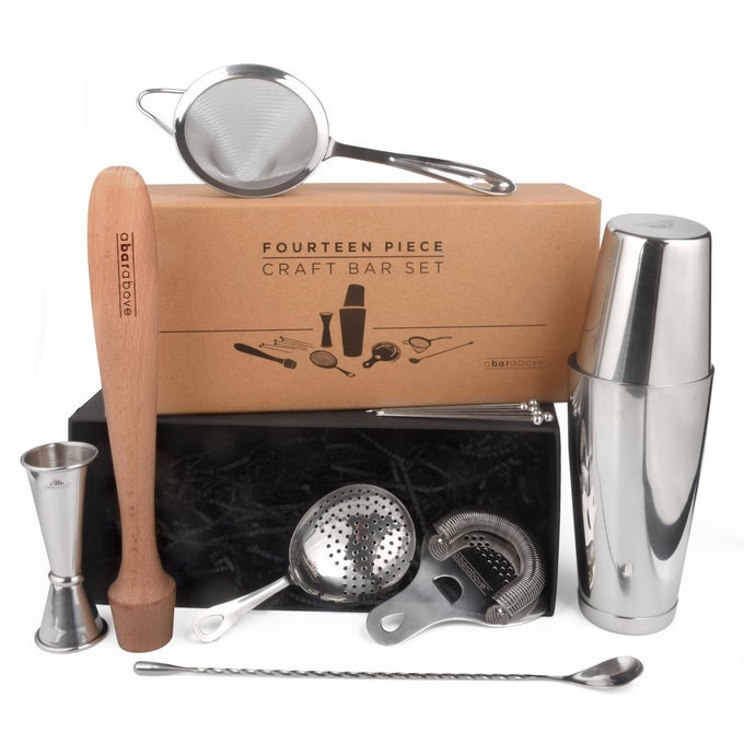 14PIECE PROFESSIONAL BARTENDER GIFT SET PREMIUM BARWARE ACCESSORIES FOR HOME BAR BARTENDING GIFT KIT INCLUDES SHAKER JIGGER STRAINERS AND MORE