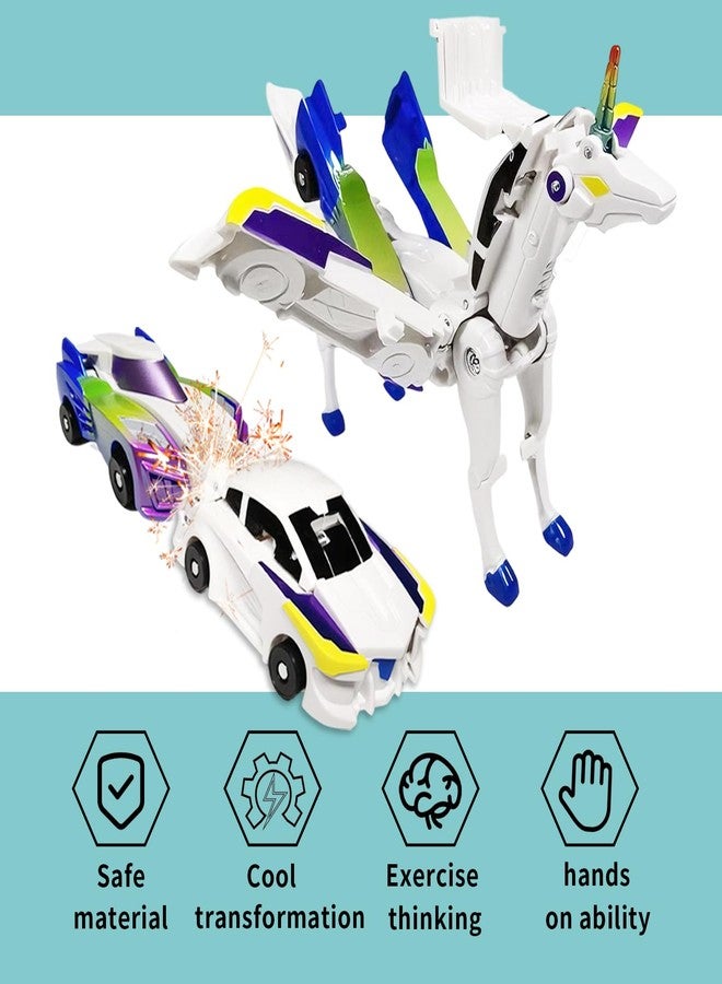 Fogsea ألعاب سيارات روبوت متحولة، مجموعة سيارات سباق وحيد القرن، للأولاد والبنات، تحول تلقائي، وصلات مغناطيسية، تعليمية، تصادم مع وحيد القرن السحري، حفلة عيد ميلاد (أزرق)... - Image 4