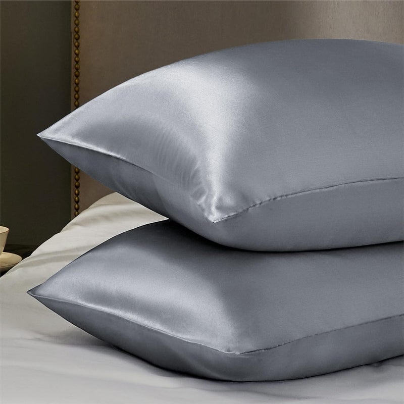 MahMir ® Silk Satin Pillowcase for Hair and Skin Queen - Silk Pillowcase 2 Pack 75L x 50W CM (20x30 Inches) - Satin Pillow Cases Set of 2 with Envelope Closure (2pcs, Dark Grey) - Image 3