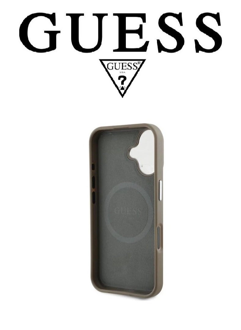 CG MOBILE Back Case for iPhone 16, Supports Magsafe wireless charging, leather and silicone case, French design and original GUESS brand logo, from CG Mobile.  - Image 5