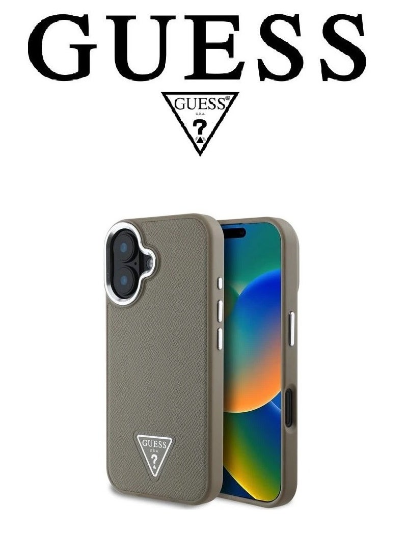 CG MOBILE Back Case for iPhone 16, Supports Magsafe wireless charging, leather and silicone case, French design and original GUESS brand logo, from CG Mobile.  - Image 1
