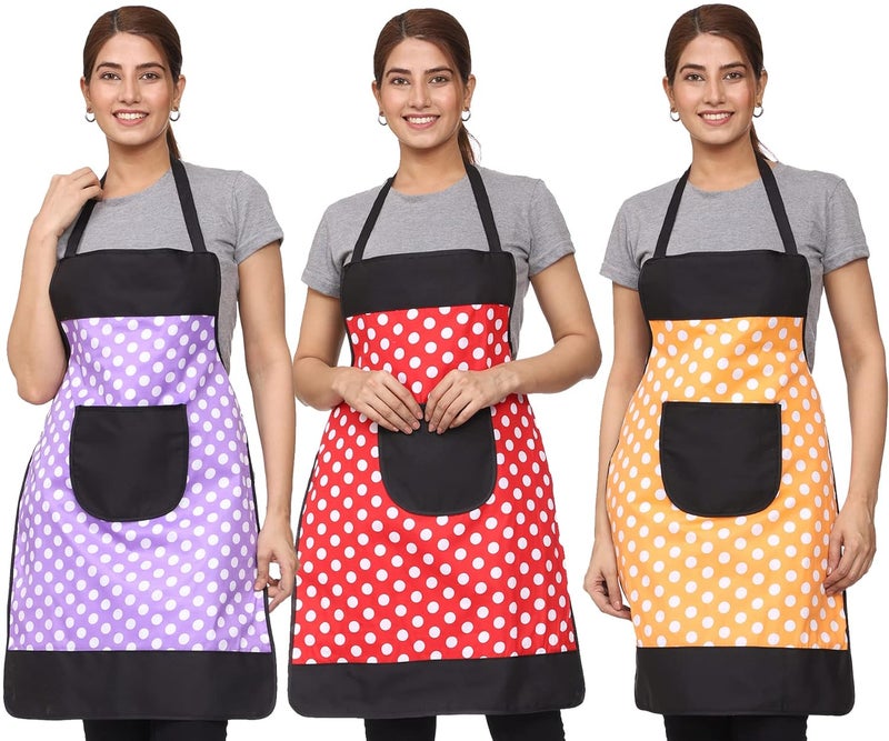 JMi Cotton Dot Strip Design Waterproof Apron With Front Multi Purpose Pocket For Kitchen Cooking Dusting Home Pack of 3 - Image 1
