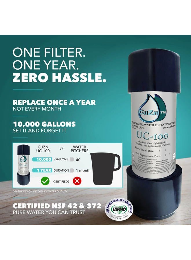 CuZn Under Sink Water Filter for Sink Faucet, 10K Gallons or 1 Year Filtration Life, Reduces PFAs, PFOS, Lead, Chlorine, Improves Taste of Tap Water, NSF/ANSI 42 & 372 Certified High Performance - Image 2