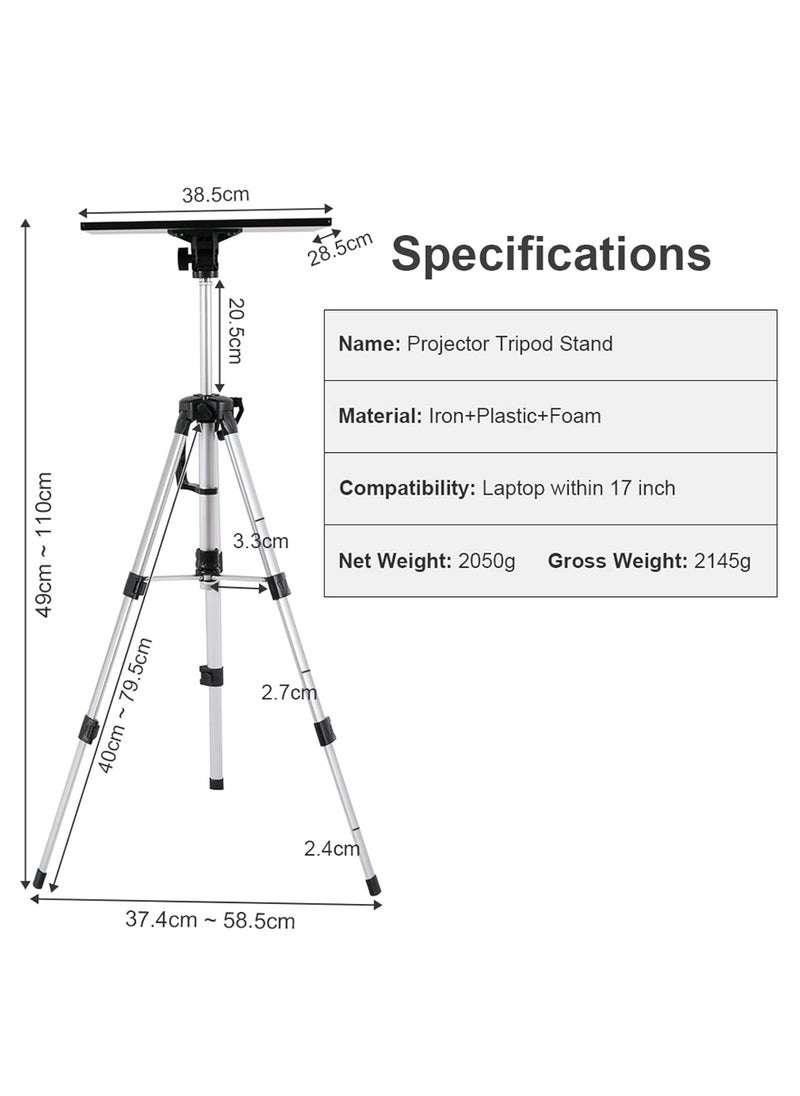 WISFOR - Projector Tripod Stand Portable Projector Stand Foldable Laptop Tripod with Projection Tray and Carry Bag Aluminum Tripod Floor Stand with Adjustable Height for Office Home Stage - Image 1