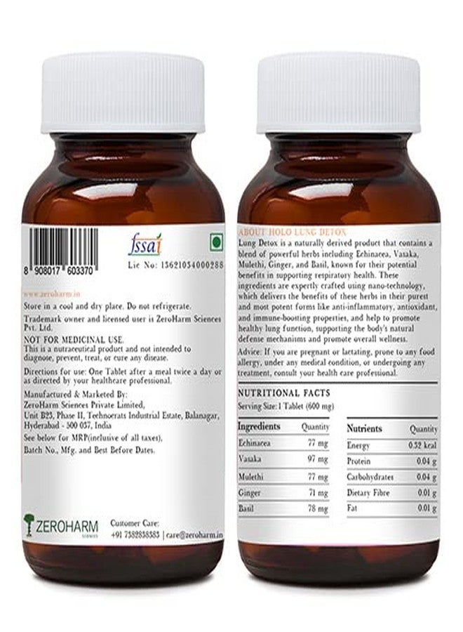 ZEROHARM Holo Lung Detox Tablets - Ayurvedic Lung Cleanse for Pollution, Smoking & Respiratory Health - With Vasaka, Echinacea, Ginger, Basil, Mulethi - Nano Technology for Men & Women - 120 Tablets - Image 2