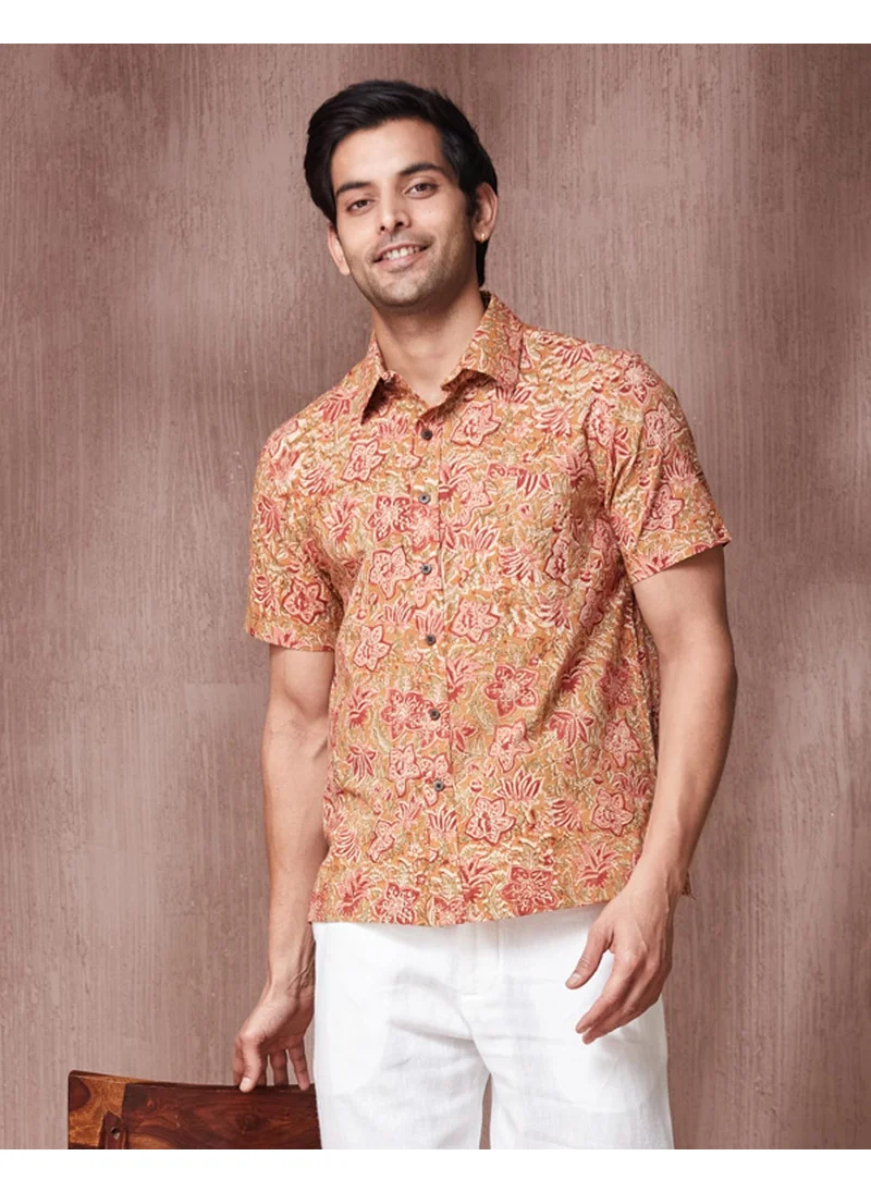 Fabindia Mustard Cotton Kalamkari Printed Shirt