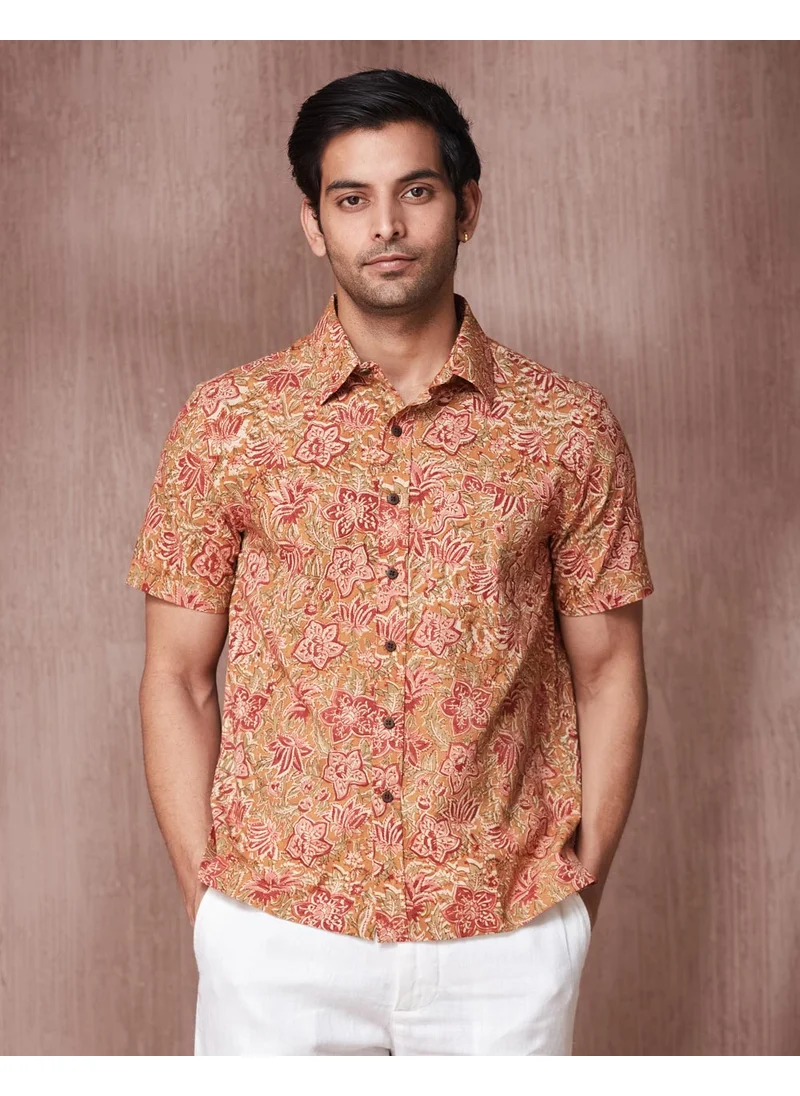 Fabindia Mustard Cotton Kalamkari Printed Shirt