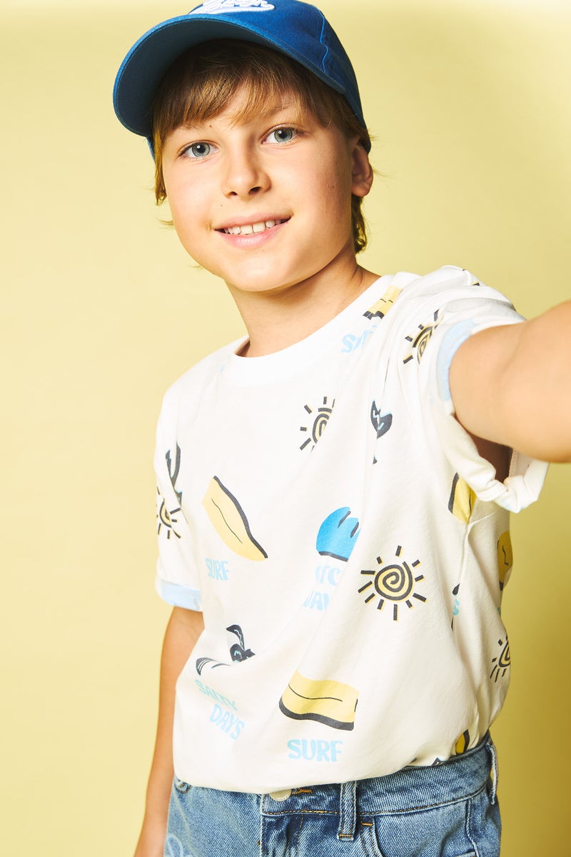 DeFacto Beige Boy Boy 100% Cotton Oversize Safari Print T-Shirt Casual - Image 3