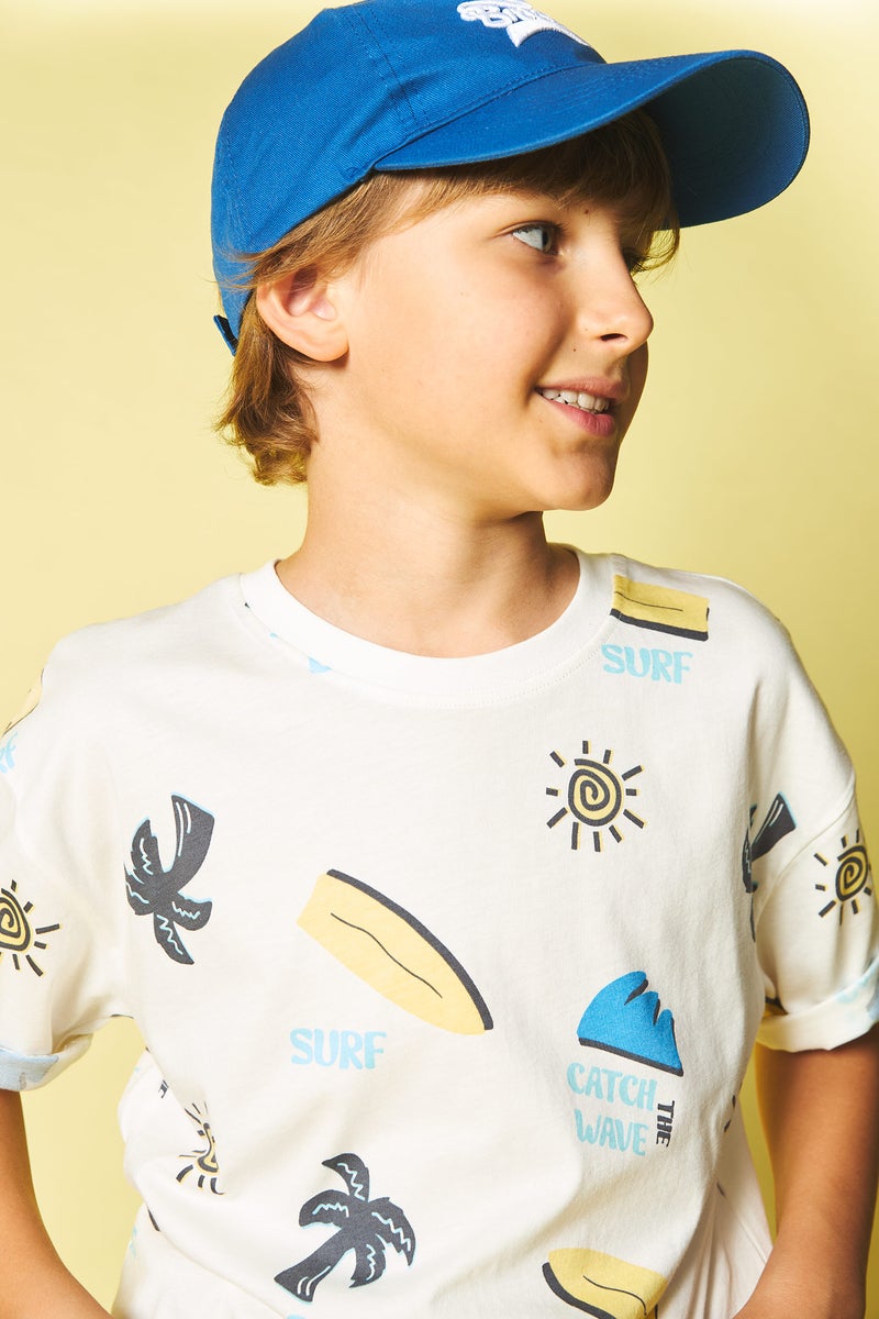 DeFacto Beige Boy Boy 100% Cotton Oversize Safari Print T-Shirt Casual - Image 4