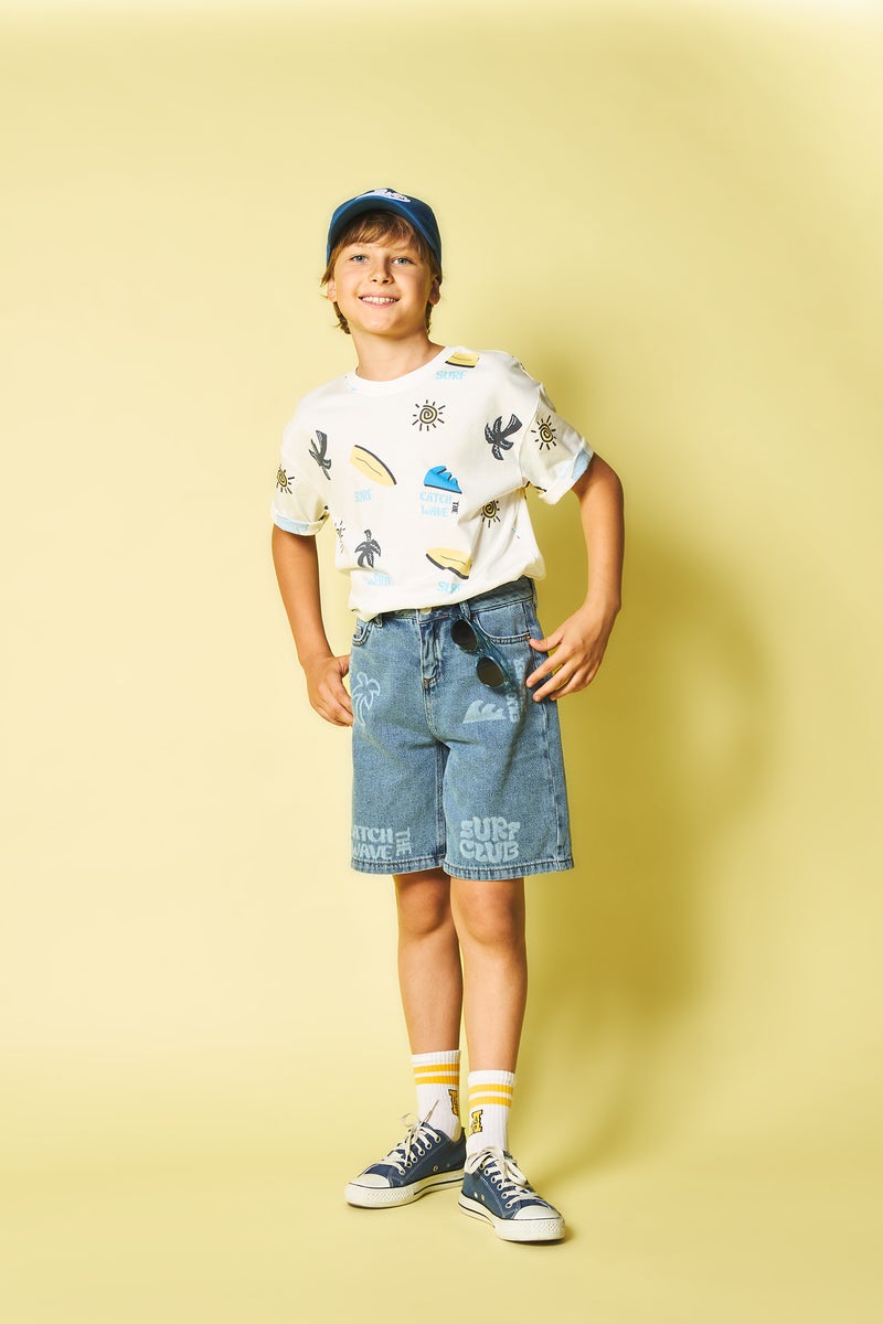 DeFacto Beige Boy Boy 100% Cotton Oversize Safari Print T-Shirt Casual - Image 2