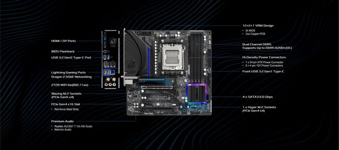 ASRock B650M Pg Riptide Wifi Amd Socket Am5 Ryzen 7000 Series Processors Motherboard - Image 3