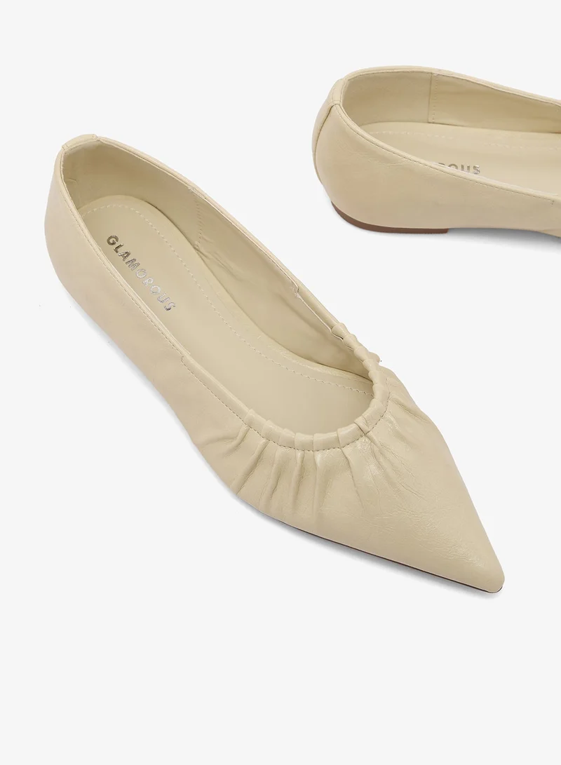Glamorous CREAM Pointed Toe Ruched Ballet Flats for Women | Best Price UAE