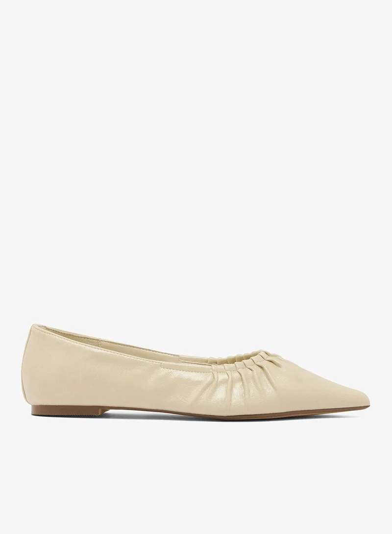 Glamorous CREAM Pointed Toe Ruched Ballet Flats for Women | Best Price UAE