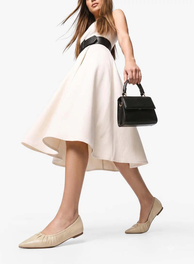 Glamorous CREAM Pointed Toe Ruched Ballet Flats for Women | Best Price UAE
