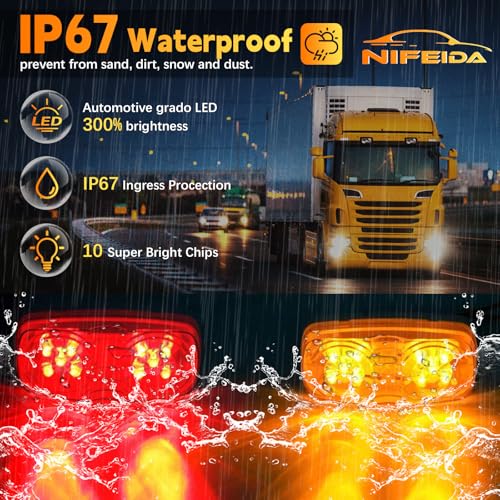 nifeida Trailer Clearance Lights, 14 PCS Waterproof Double Bullseye Amber & Red 10 LED Trailer Side Marker Light Indicator Surface Mounted for Truck RV Boat Camper Trailers [7 Red & 7 Amber] - Image 3