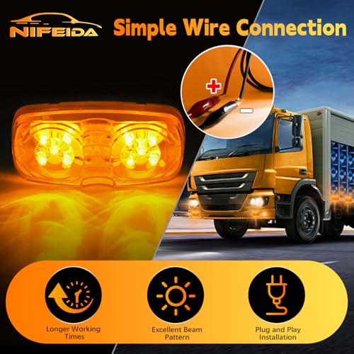 nifeida Trailer Clearance Lights, 14 PCS Waterproof Double Bullseye Amber & Red 10 LED Trailer Side Marker Light Indicator Surface Mounted for Truck RV Boat Camper Trailers [7 Red & 7 Amber] - Image 4