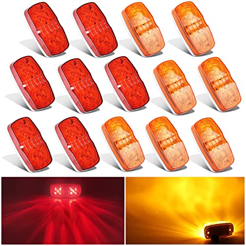 nifeida Trailer Clearance Lights, 14 PCS Waterproof Double Bullseye Amber & Red 10 LED Trailer Side Marker Light Indicator Surface Mounted for Truck RV Boat Camper Trailers [7 Red & 7 Amber] - Image 1