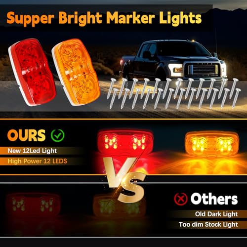 nifeida Trailer Clearance Lights, 14 PCS Waterproof Double Bullseye Amber & Red 10 LED Trailer Side Marker Light Indicator Surface Mounted for Truck RV Boat Camper Trailers [7 Red & 7 Amber] - Image 2