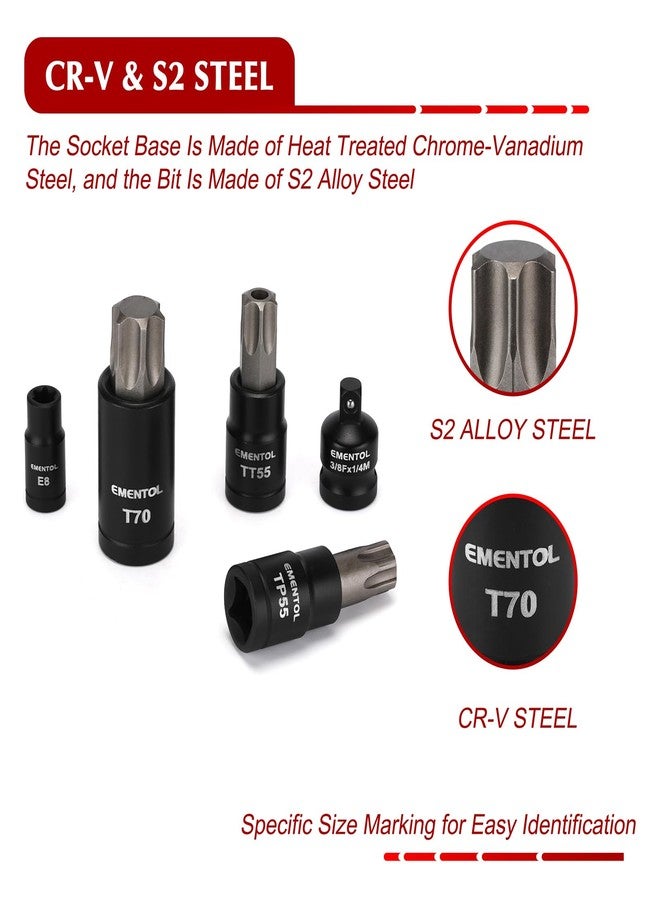 EMENTOL Master Torx Bit Socket and External Torx Socket Set, 1/4" 3/8" 1/2" Drive, 67PCS, T6-T70, TT6-TT70, TP8-TP60, E4-E24, Includes Socket Adapters, Drill Adapters, CR-V Steel - Image 4