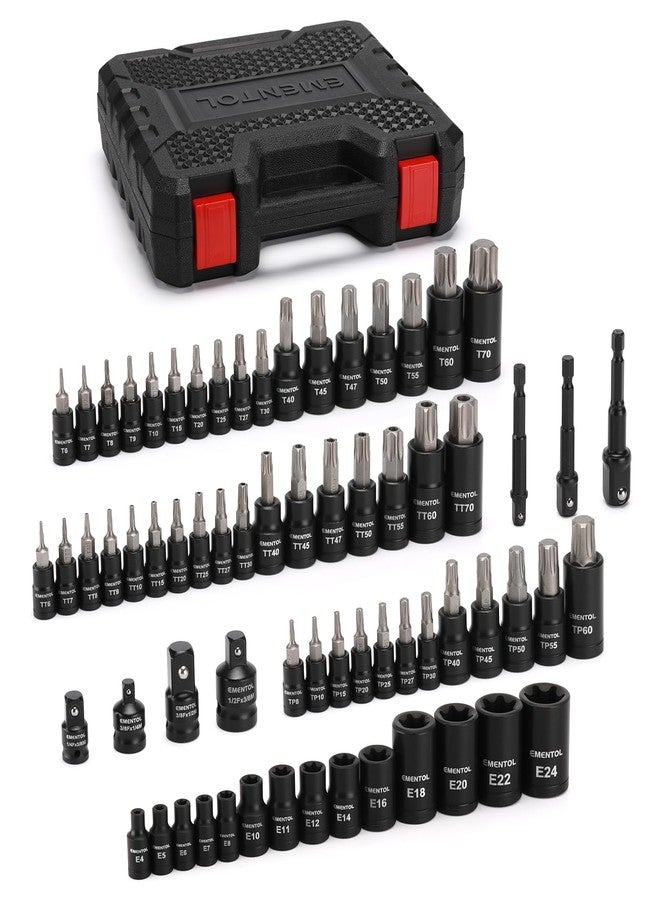 EMENTOL Master Torx Bit Socket and External Torx Socket Set, 1/4" 3/8" 1/2" Drive, 67PCS, T6-T70, TT6-TT70, TP8-TP60, E4-E24, Includes Socket Adapters, Drill Adapters, CR-V Steel - Image 1