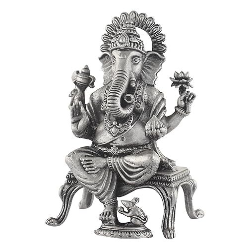 PRD CARATCAFE Silver Ganesh Murti On Patla for Diwali Home | Office | Car Pure 925 Solid Chandi Metal Idol of Ganesha Ji. Antique Look Gift for All Occasions & Festivals - Image 2