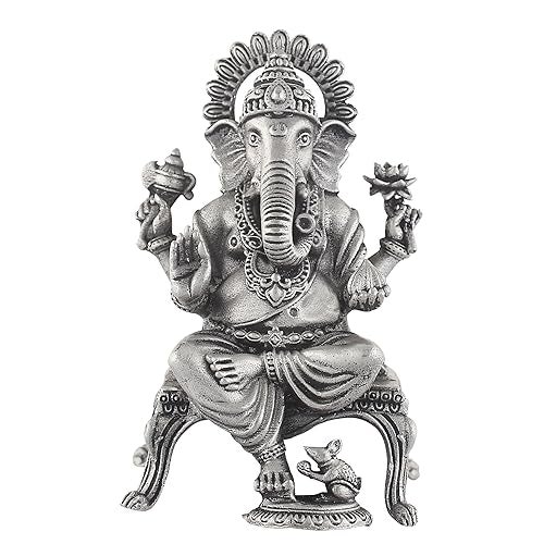PRD CARATCAFE Silver Ganesh Murti On Patla for Diwali Home | Office | Car Pure 925 Solid Chandi Metal Idol of Ganesha Ji. Antique Look Gift for All Occasions & Festivals - Image 1