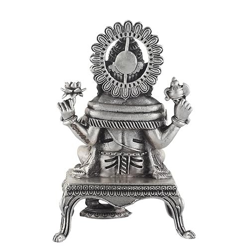PRD CARATCAFE Silver Ganesh Murti On Patla for Diwali Home | Office | Car Pure 925 Solid Chandi Metal Idol of Ganesha Ji. Antique Look Gift for All Occasions & Festivals - Image 4