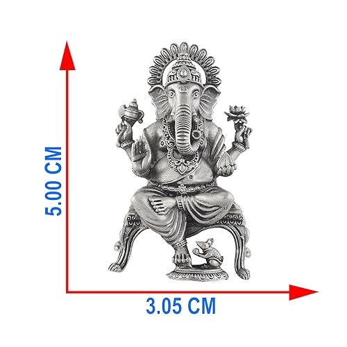 PRD CARATCAFE Silver Ganesh Murti On Patla for Diwali Home | Office | Car Pure 925 Solid Chandi Metal Idol of Ganesha Ji. Antique Look Gift for All Occasions & Festivals - Image 5