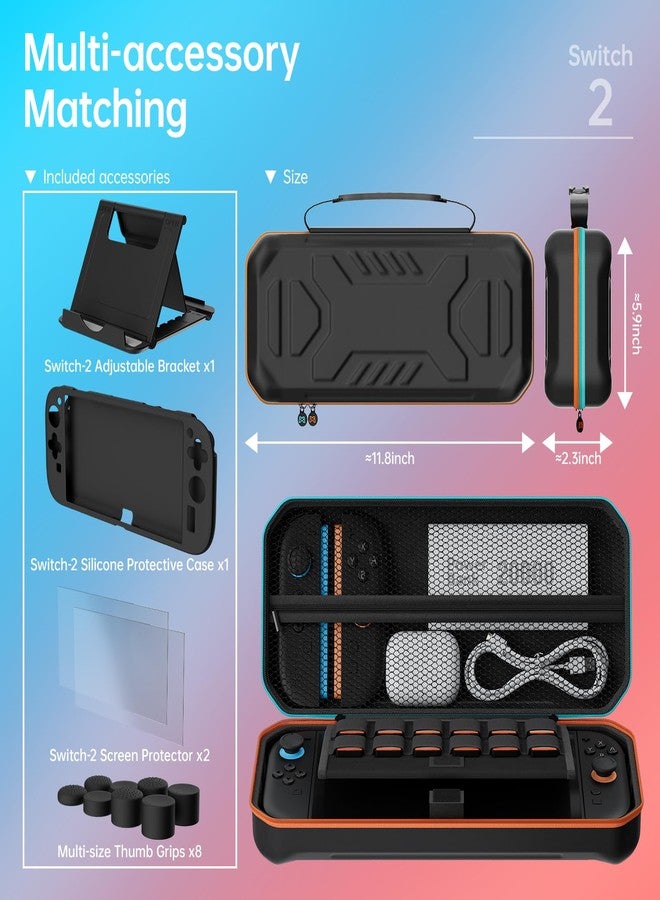 Hosanwell Switch2 13 in 1 Accessories Set for 2025 Nintendo Switch2 Model,Switch2 Hard Carrying Case with Switch2 Protective Case,8 Thumb Grip,2 Screen Protector,1 Stand - Image 2