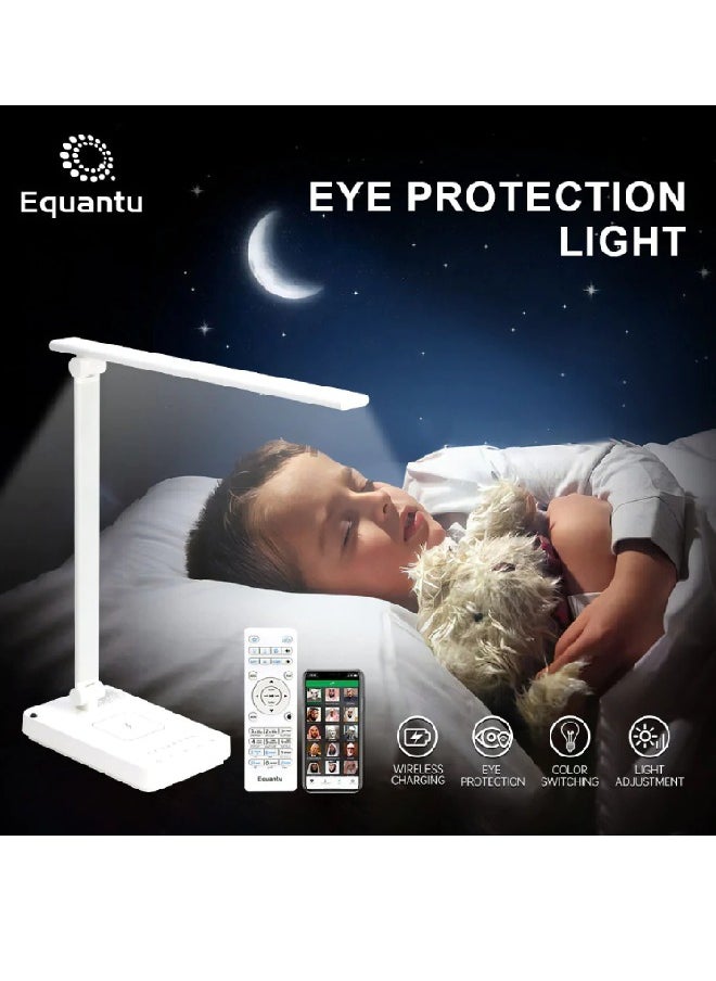 Equantu مصباح طاولة SQ-905 مزود بمكبر صوت للقرآن الكريم، إضاءة ناعمة مع شحن لاسلكي للهاتف، أبيض  - Image 3