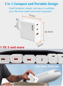 Changli 3 Ports USB C GaN Charger Plug Type C PD 65W QC 3.0 Fast Wall Mains Power Delivery Adapter For Laptops MacBook Pro Air Steam Deck iPad iPhone 16 15 Series Samsung S24 23 Ultra Honor Xiaomi Lenovo Black  - Image 3