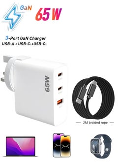 Changli 3 Ports USB C GaN Charger Plug Type C PD 65W QC 3.0 Fast Wall Mains Power Delivery Adapter For Laptops MacBook Pro Air Steam Deck iPad iPhone 16 15 Series Samsung S24 23 Ultra Honor Xiaomi Lenovo Black  - Image 1