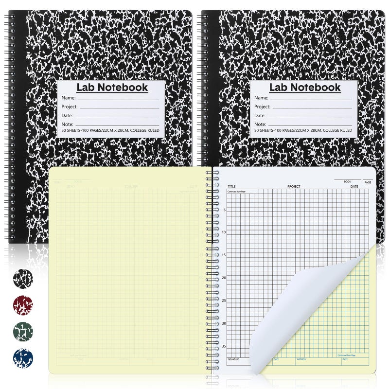 Affrolling 2 Pack Carbonless Lab Notebook Carbon Copy Gird Laboratory Notebook Composition Book 8.5'' x 11'', a Book Contains Carbon Copies 50 Sets of Pages 100 Sheets Total Marble Cover Coil Binding - Image 1