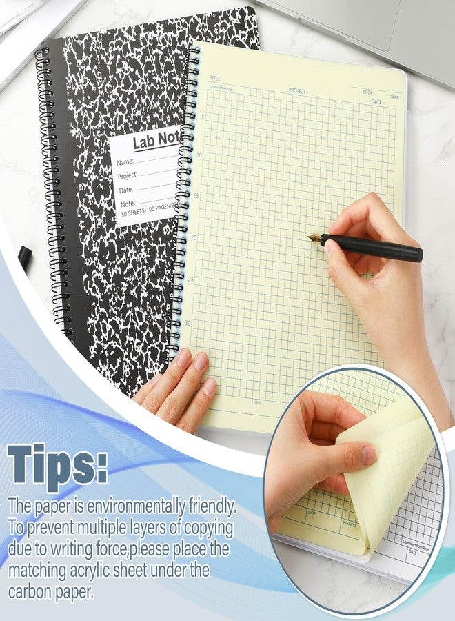 Affrolling 2 Pack Carbonless Lab Notebook Carbon Copy Gird Laboratory Notebook Composition Book 8.5'' x 11'', a Book Contains Carbon Copies 50 Sets of Pages 100 Sheets Total Marble Cover Coil Binding - Image 3