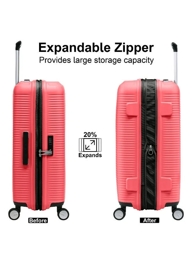 eminent Sugar Coral Hard Case 3 Pcs Set Travel Bags Unisex PP Luggage Trolley Lightweight Expandable 4 Double Spinner Wheel Travel Suitcases with TSA Lock and Safe Zippers, B0013, Sugar Coral  | Best Price UAE