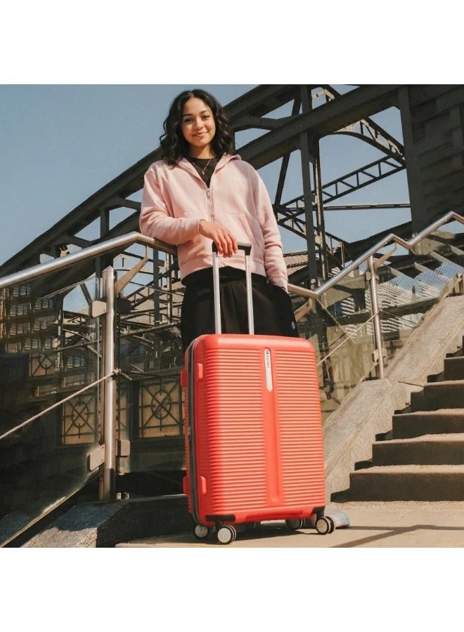 eminent Sugar Coral Hard Case 3 Pcs Set Travel Bags Unisex PP Luggage Trolley Lightweight Expandable 4 Double Spinner Wheel Travel Suitcases with TSA Lock and Safe Zippers, B0013, Sugar Coral  | Best Price UAE