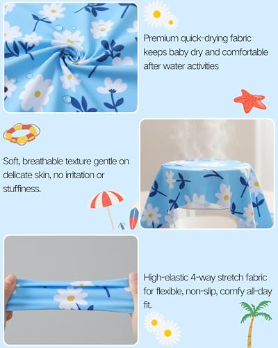 Yhnslsf Toddler Girl Swimsuit 2T 3T Bathing Suit Girl Summer Long Sleeve Blue Daisy One-Piece Zipper Rash Guard Ruffle Swimwear Clothes 2T 3T Swimsuit Girls with Sun Hat Toddler Beach Essentials - Image 5