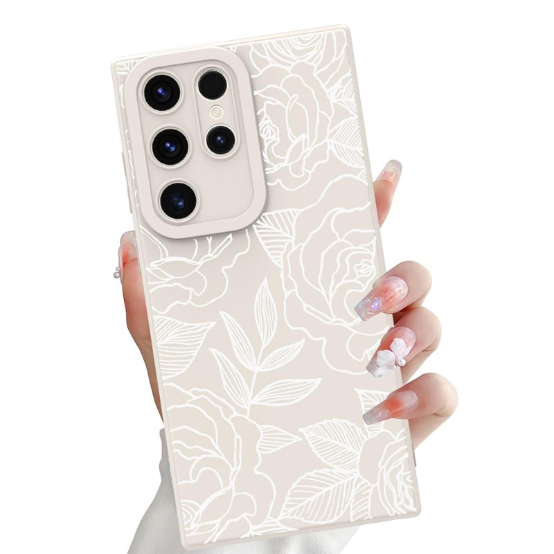 OOK Compatible with Samsung Galaxy S23 Ultra Case, Silicone White Flowers Floral Rose Cute Pattern, TPU Camera Protection Soft Slim Shockproof Phone Cover for Women Girls- White Rose - Image 1