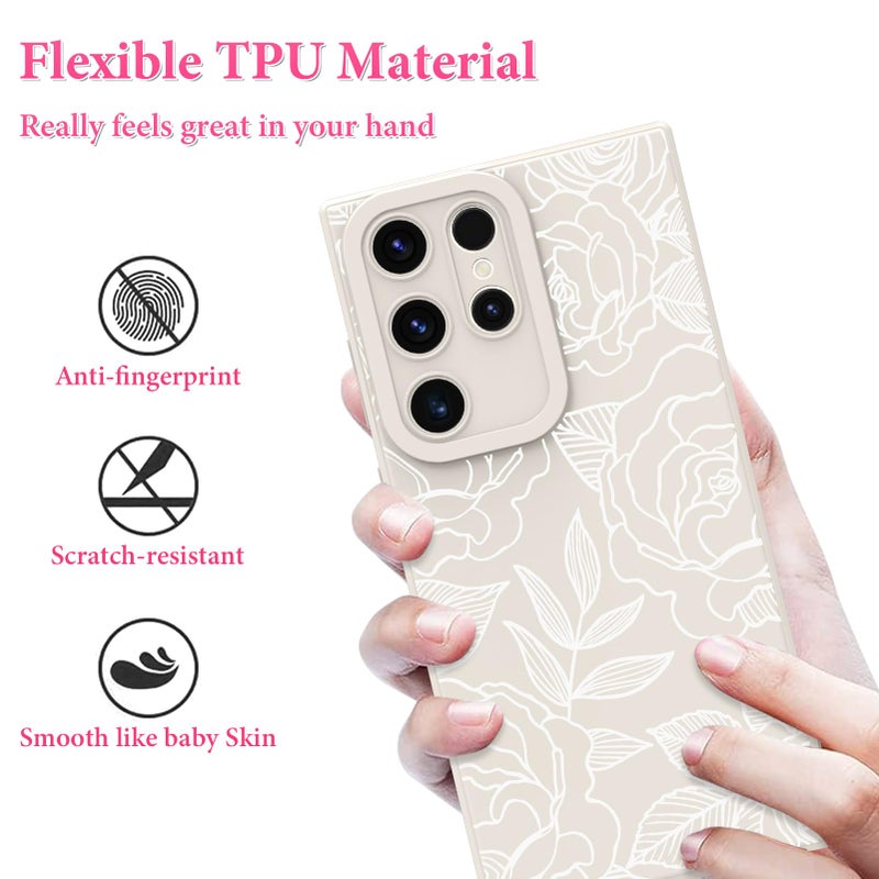OOK Compatible with Samsung Galaxy S23 Ultra Case, Silicone White Flowers Floral Rose Cute Pattern, TPU Camera Protection Soft Slim Shockproof Phone Cover for Women Girls- White Rose - Image 3