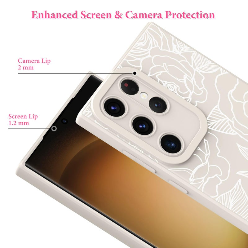 OOK Compatible with Samsung Galaxy S23 Ultra Case, Silicone White Flowers Floral Rose Cute Pattern, TPU Camera Protection Soft Slim Shockproof Phone Cover for Women Girls- White Rose - Image 2