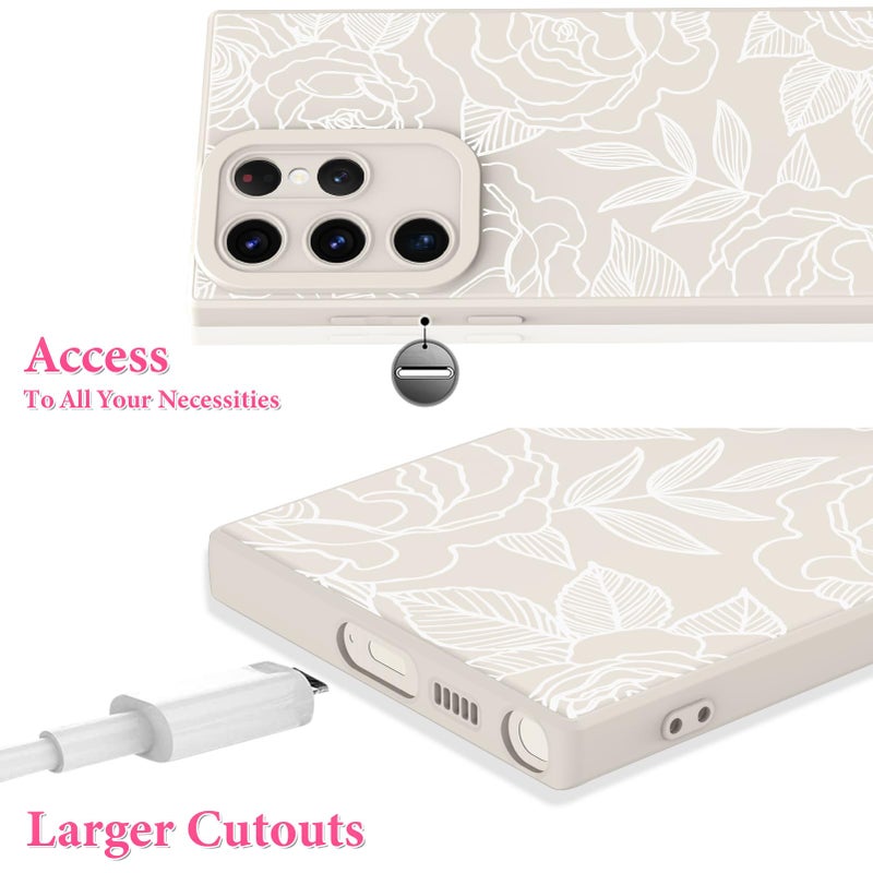 OOK Compatible with Samsung Galaxy S23 Ultra Case, Silicone White Flowers Floral Rose Cute Pattern, TPU Camera Protection Soft Slim Shockproof Phone Cover for Women Girls- White Rose - Image 4