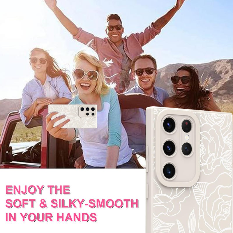 OOK Compatible with Samsung Galaxy S23 Ultra Case, Silicone White Flowers Floral Rose Cute Pattern, TPU Camera Protection Soft Slim Shockproof Phone Cover for Women Girls- White Rose - Image 5