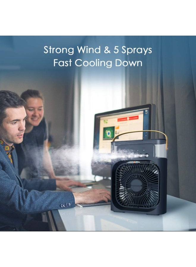كيلا مروحة تبريد صغيرة، مكيف هواء محمول، مرطب هواء، مبرد هواء شخصي مع توقيت 1/2/3 ساعات، إضاءة LED 7 ألوان، 3 سرعات للرياح و3 أوضاع رش، للاستخدام في المكتب والمنزل والسفر - Image 5
