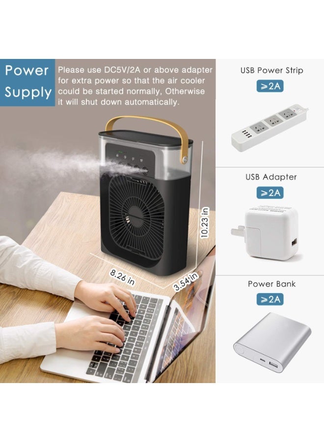 كيلا مروحة تبريد صغيرة، مكيف هواء محمول، مرطب هواء، مبرد هواء شخصي مع توقيت 1/2/3 ساعات، إضاءة LED 7 ألوان، 3 سرعات للرياح و3 أوضاع رش، للاستخدام في المكتب والمنزل والسفر - Image 4