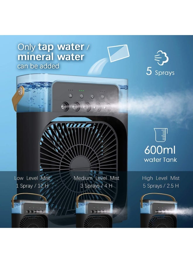 كيلا مروحة تبريد صغيرة، مكيف هواء محمول، مرطب هواء، مبرد هواء شخصي مع توقيت 1/2/3 ساعات، إضاءة LED 7 ألوان، 3 سرعات للرياح و3 أوضاع رش، للاستخدام في المكتب والمنزل والسفر - Image 2