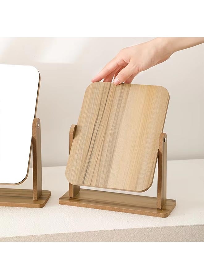 Portable Table Mirror 360° Rotating Makeup Mirror For Women Wooden Hd Travel Makeup Mirror Small Size Detachable Lightweight For Dressing Room, Bedroom, Car, Office/Rectangular  - Image 4