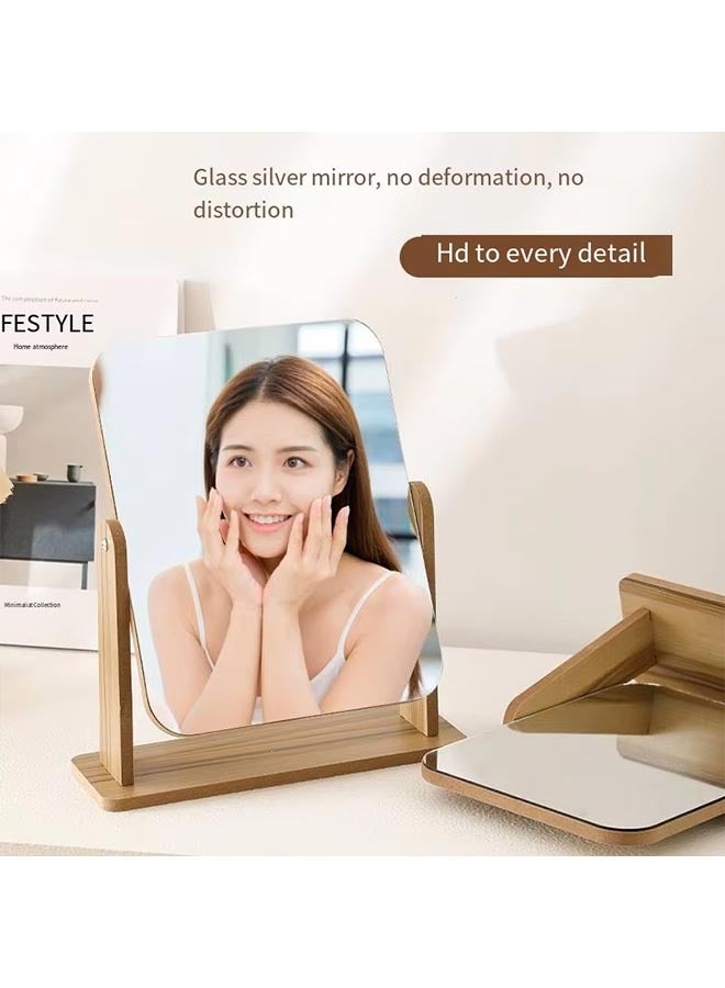 Portable Table Mirror 360° Rotating Makeup Mirror For Women Wooden Hd Travel Makeup Mirror Small Size Detachable Lightweight For Dressing Room, Bedroom, Car, Office/Rectangular  - Image 3