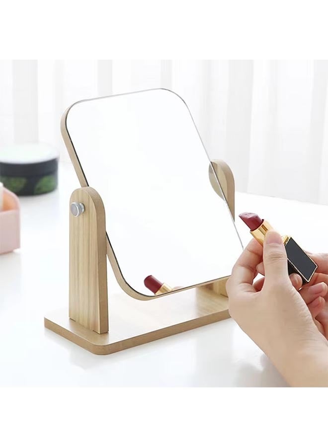 Portable Table Mirror 360° Rotating Makeup Mirror For Women Wooden Hd Travel Makeup Mirror Small Size Detachable Lightweight For Dressing Room, Bedroom, Car, Office/Rectangular  - Image 2