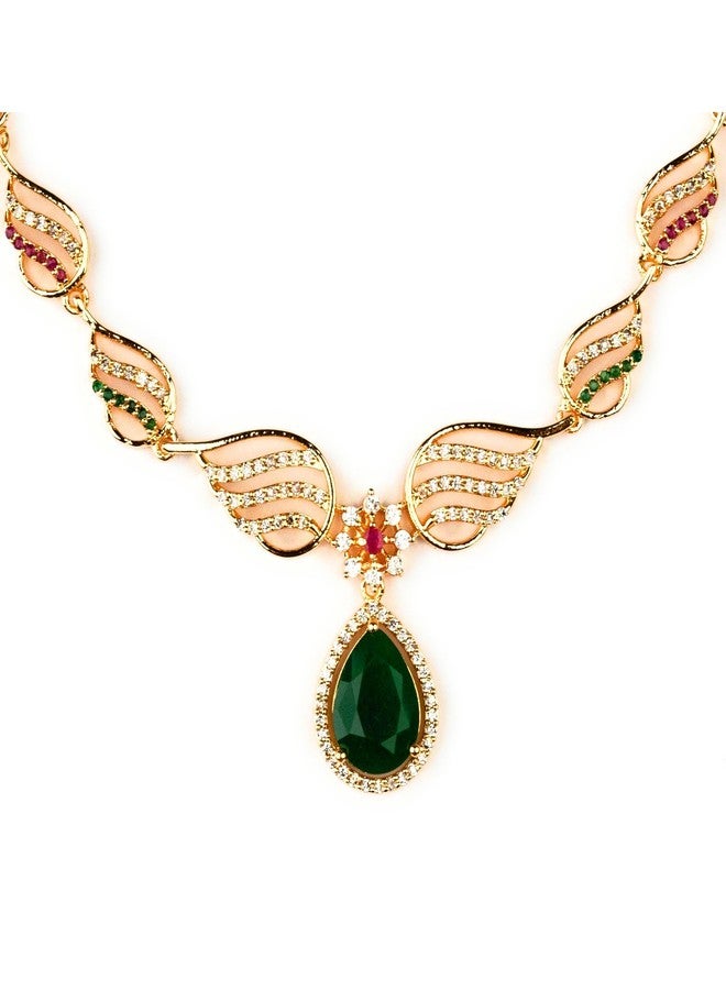 Sasitrends Traditional Micro Gold Plated American Diamond Stone Designer Jewellery Set for Women & Girls… - Image 5