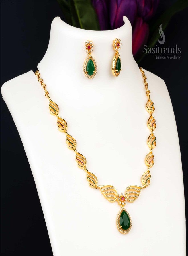 Sasitrends Traditional Micro Gold Plated American Diamond Stone Designer Jewellery Set for Women & Girls… - Image 3